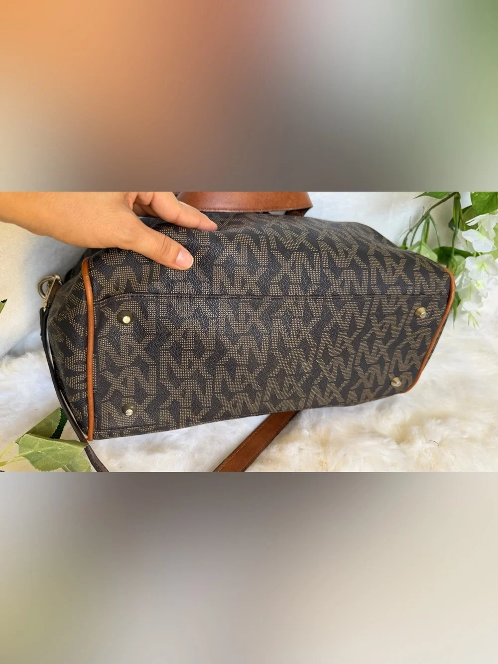 NX Noble Exchange Brown Monogram Large Satchel Shoulder Crossbody Bag